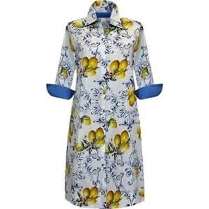 MSRP $178 NEW Perlavera Printed Cos 3/4 Sleeve Missy Fit Shirt in Lemon Size S-M